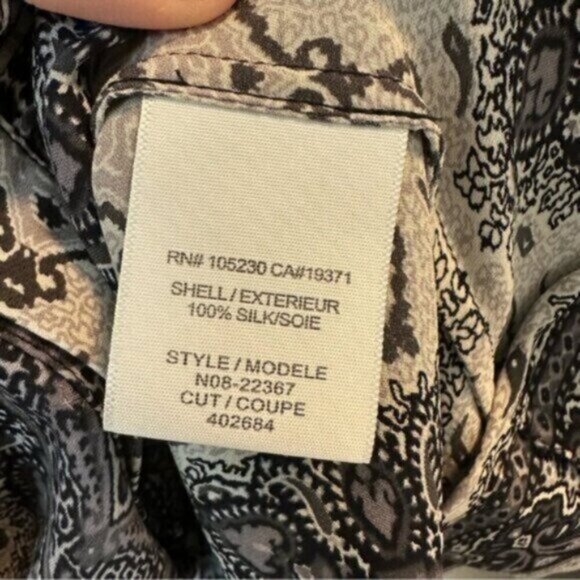 Joie | Women's Black Gray 100% Silk Front Tie Blouse Top Size Small - Picture 7 of 9